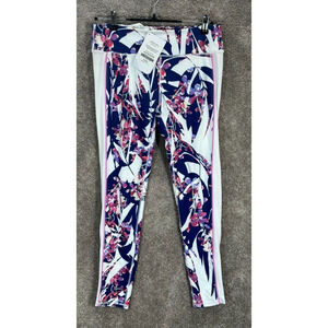 Fabletics Leggings Womens Large White Pink Floral Actual 30X27 Stretch Pants NWT